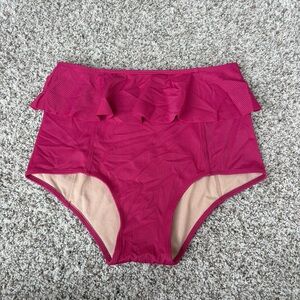 Kortni Jeane Women's Ribbed Peplum Swim Bottoms in Dark Pink Size Small